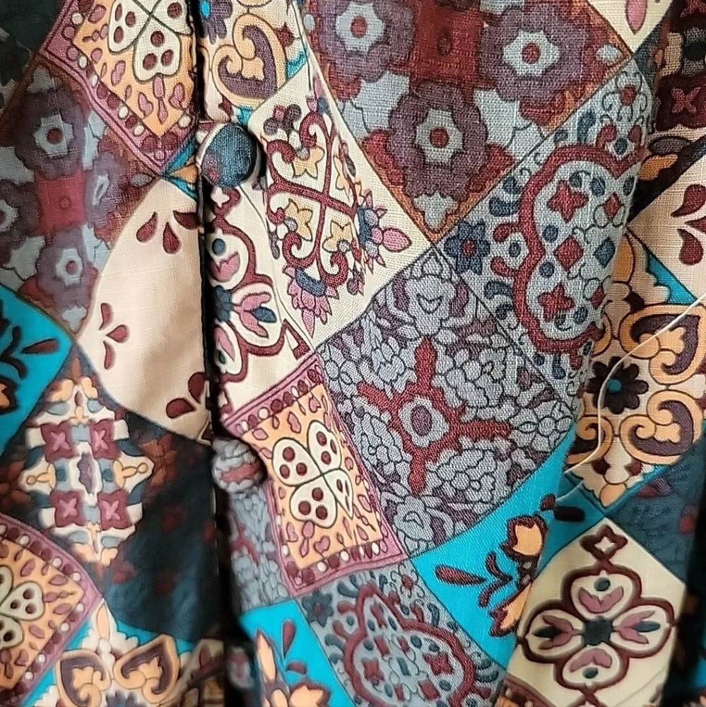 Anthropologie Perigrine Midi Dress patchwork tile pattern MEDIUM Like New - Picture 5 of 8